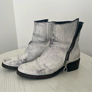 Frye Distressed White Ankle Zip Boots